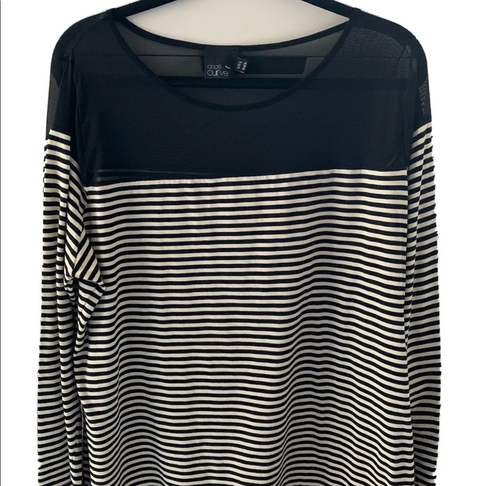 ASOS Curve Plus Size Black & White Striped Top with Mesh Neckline - Size 20 US